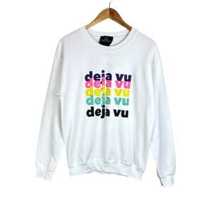 Alla Berman Womens NWT White Multicolor Deja Vu Printed Crewneck Sweatshirt